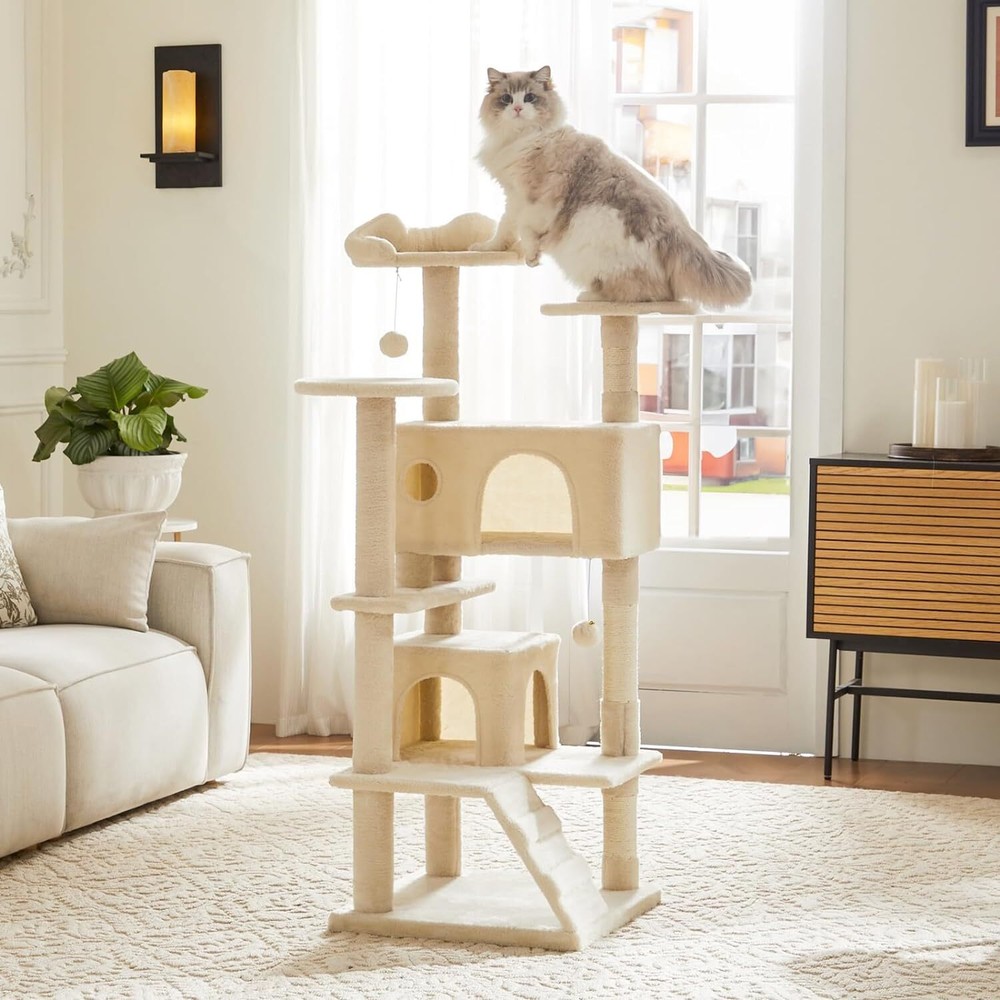 54" Modern Cat Tree. Multi-Level. With Scratching Posts & Perches. For Cats