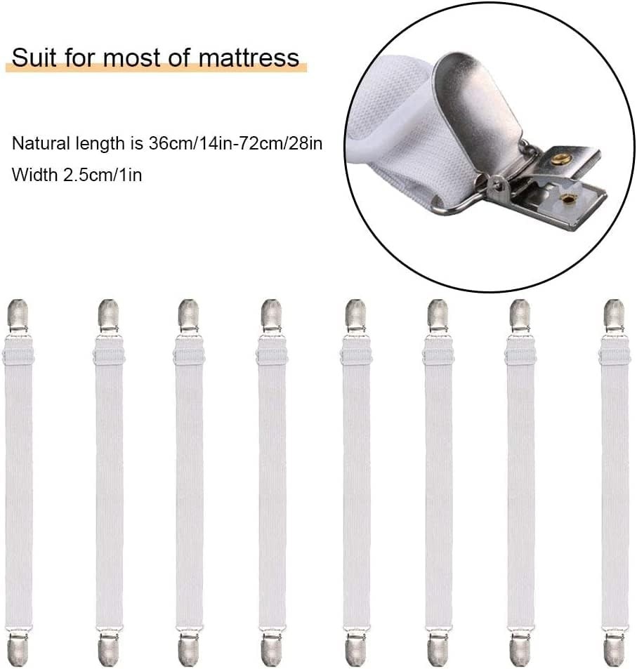 8Pcs Adjustable Bed Sheet Straps Clips, Elastic Mattress Sheet Fasteners Hold...