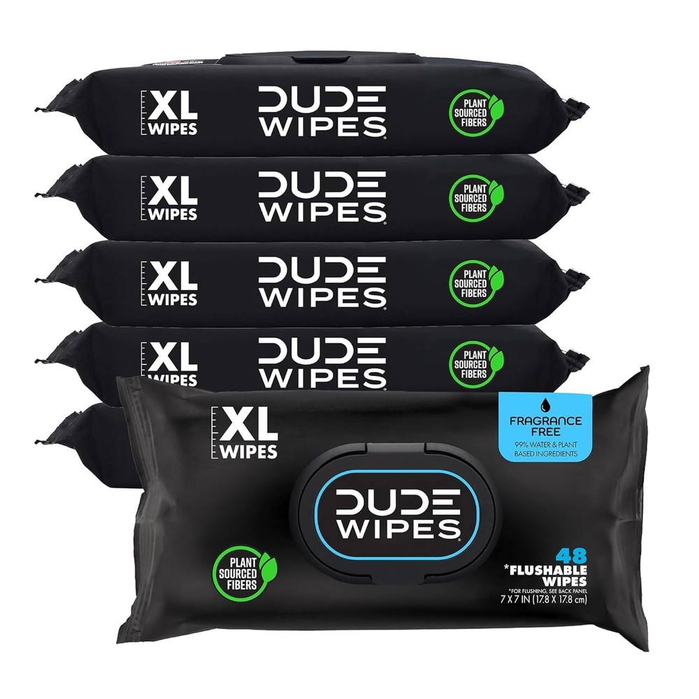 DUDE Wipes Unscented Flushable - 48 Count (Pack of 6), Multi
