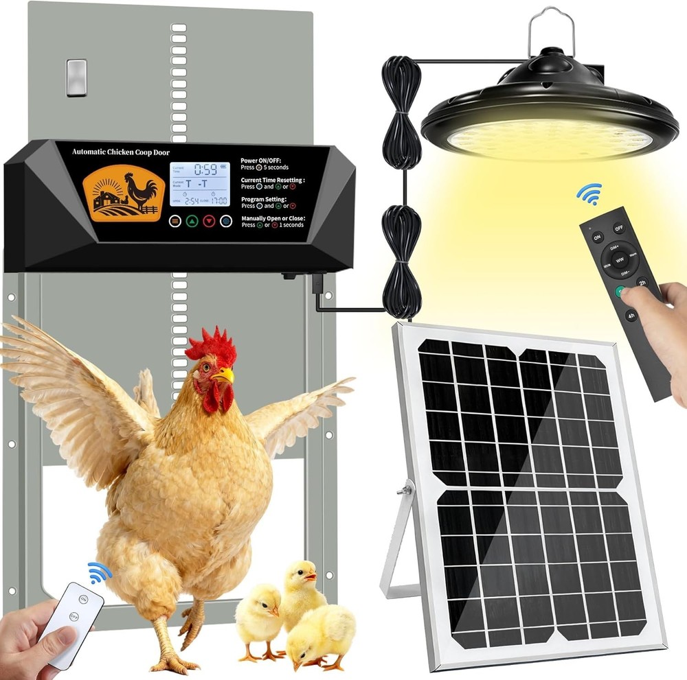 Extra Large Automatic Chicken Coop Door Solar Powered with Timer Light
