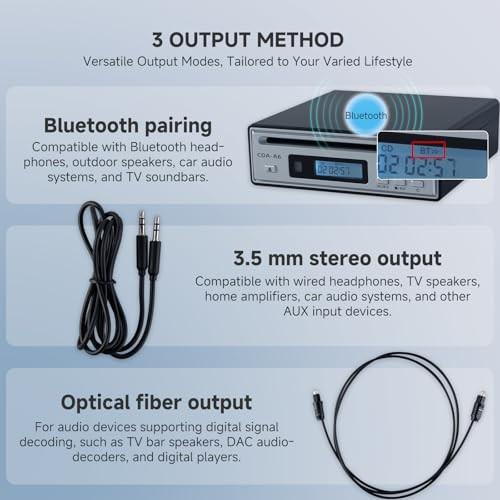Portable Bluetooth CD Player for Home CD Ripper Hi-Fi Audio CD black silver