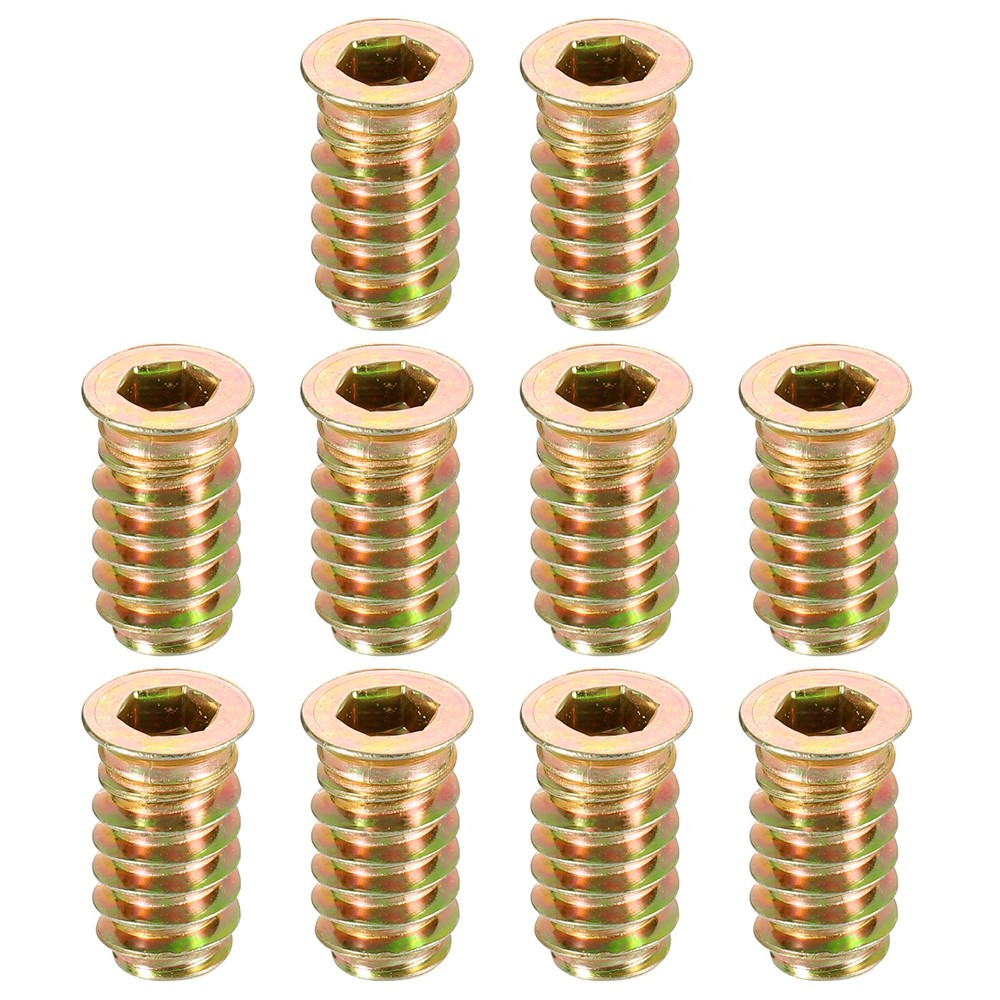 Wood Furniture M6x20mm Threaded Insert Nuts Interface Hex Socket Drive 10pcs