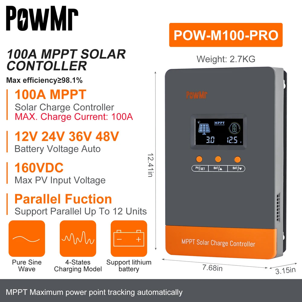 100A MPPT Solar Battery Panel Charge Controller 12V/24V/36V/48V Auto Parallel 12