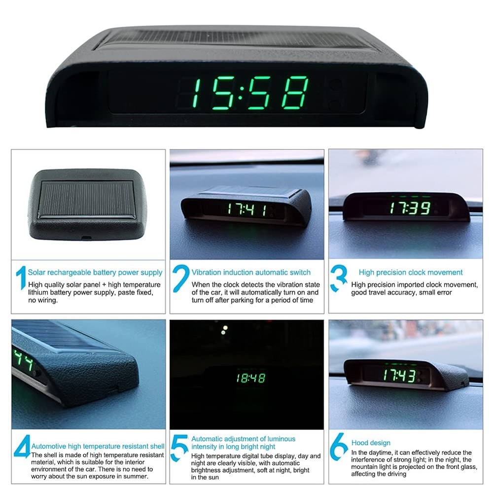 Car Solar Powered LCD Clock Car Solar Powered LCD Clock with Time12/24 Hours