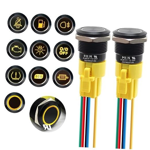 2PCS 19mm (3/4'') Latching Push Button Switch Individual symbol-Yellow-Latching