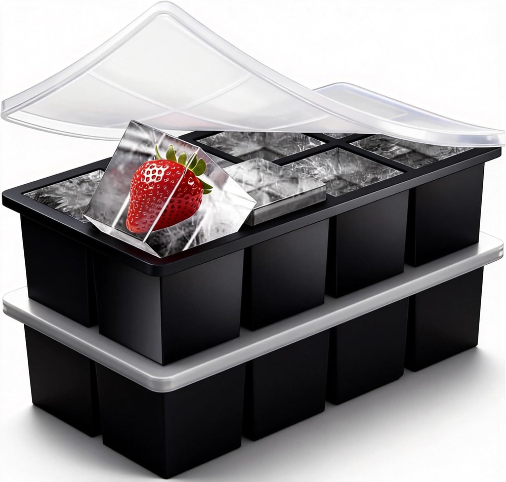 2-Pack Large Ice Cube Trays for Whiskey, Stackable & Easy-Release Silicone Squar