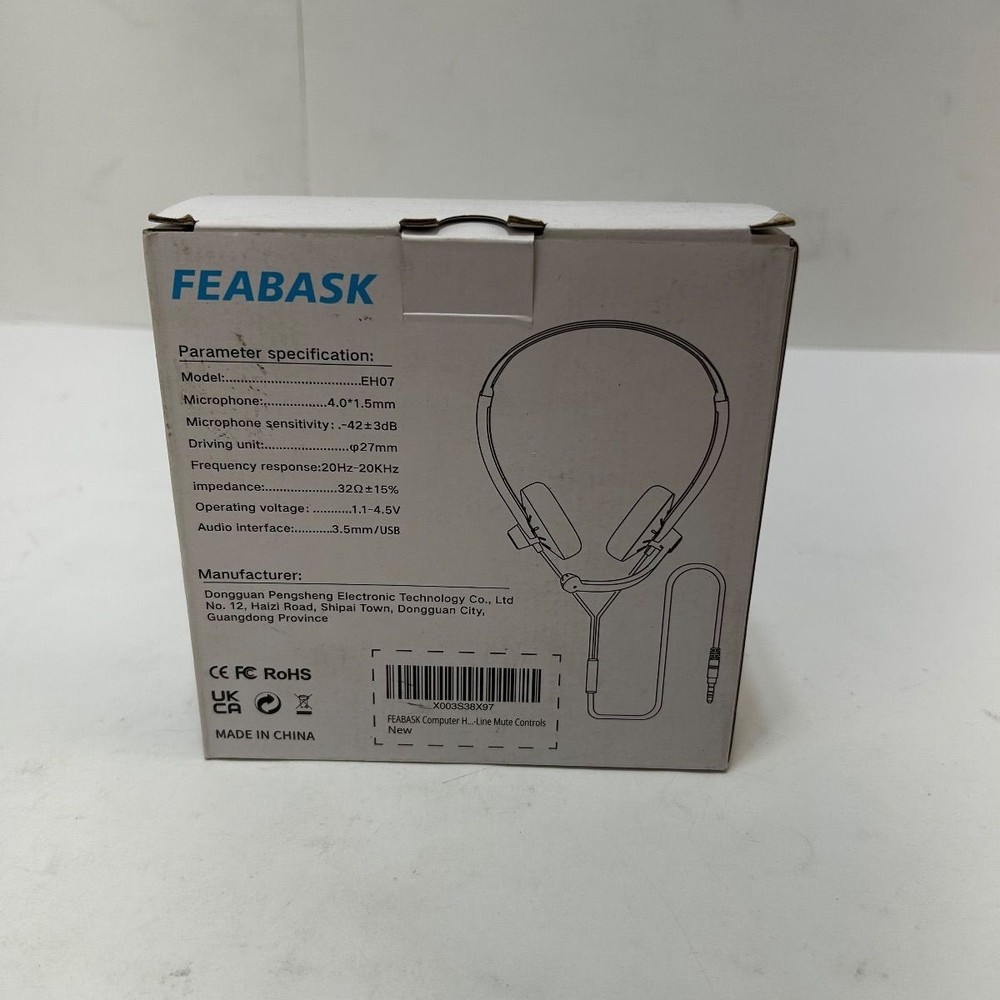 FEABASK EH07 Computer Headset USB/3.5mm w/ Mic Inline Mute Volume Control