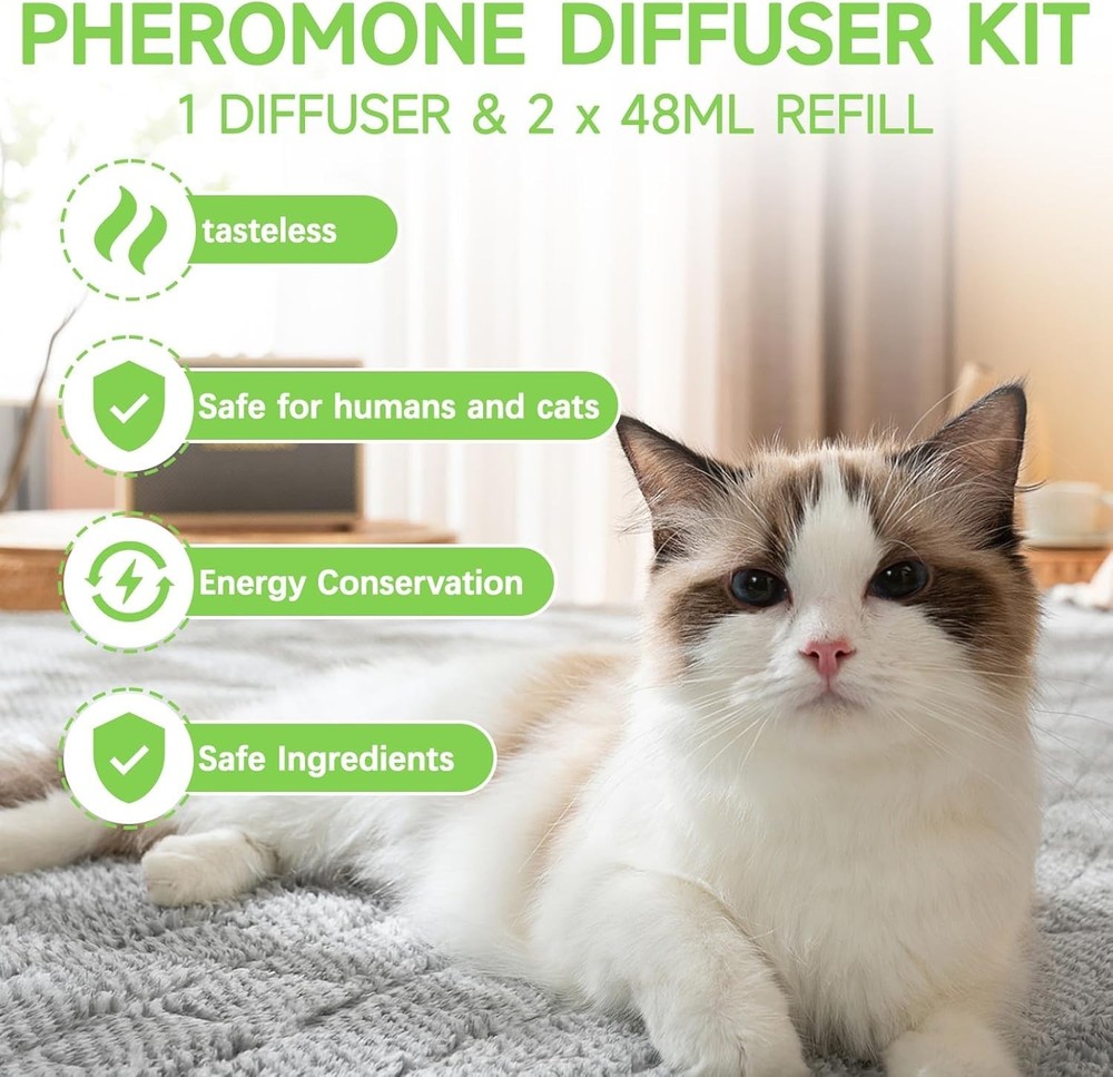 Cat Pheromones Calming Diffuser, 2 in 1 Cat Calming Starter Kit Diffuser Head...