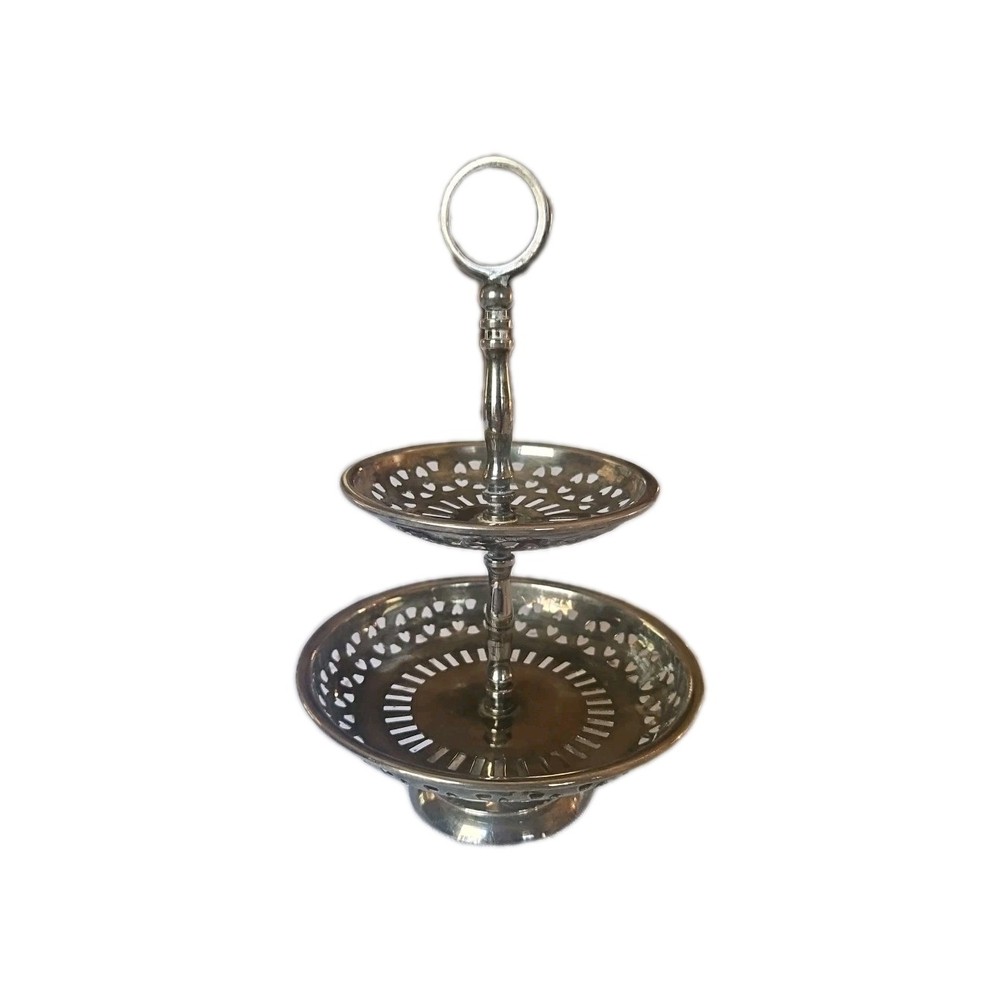 Vtg International Silver Co Silverplated 2 Tier Tidbit Tray Reticulated Small