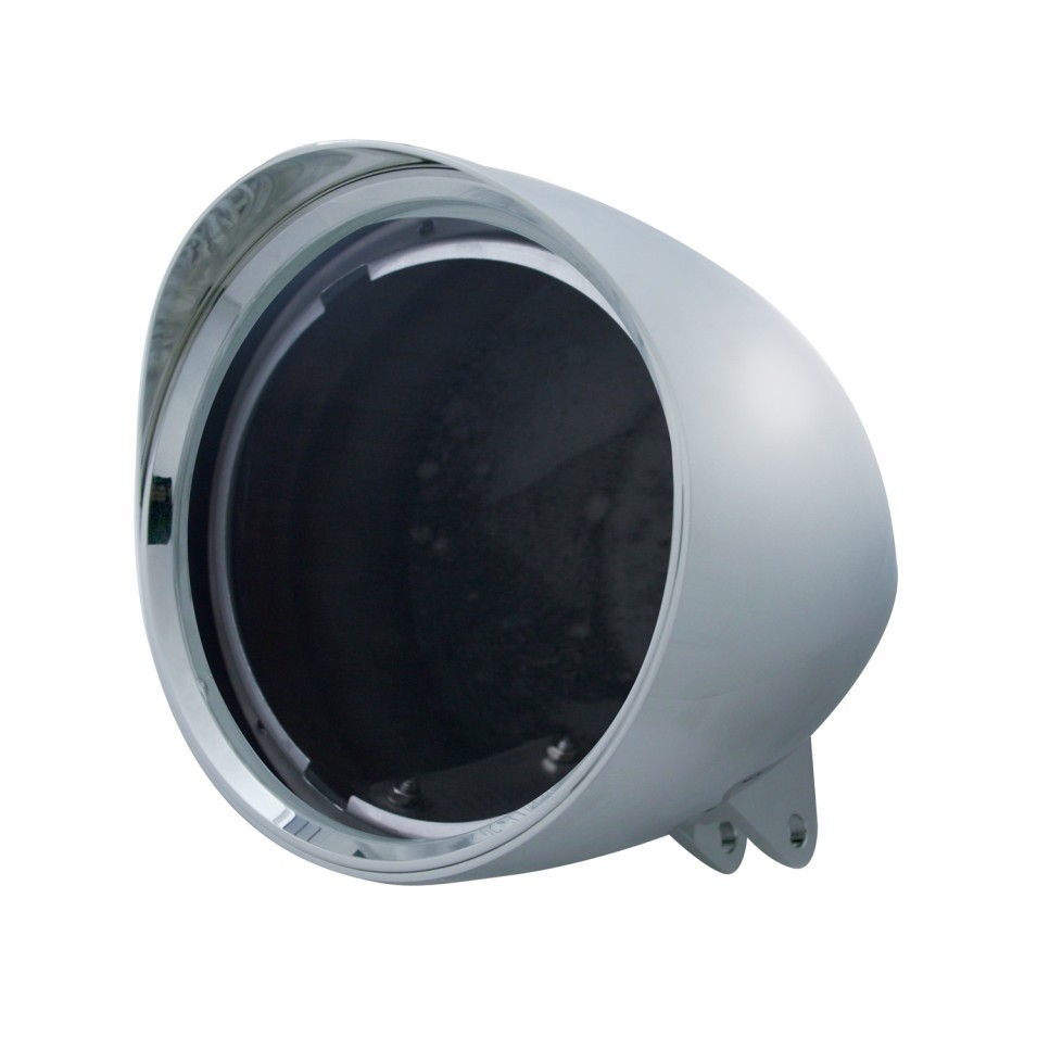 Motorcycle Chrome "Chopper" Headlight Housing w/ Smooth Visor