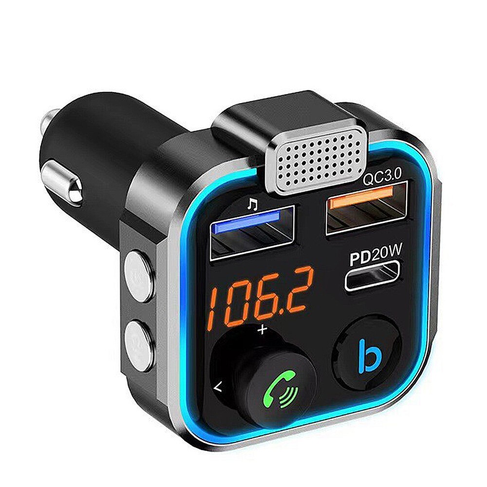 BT 5.0 FM Transmitter Type-C PD 30W QC3.0 Fast Charger MP3 Audio Player Car Kit