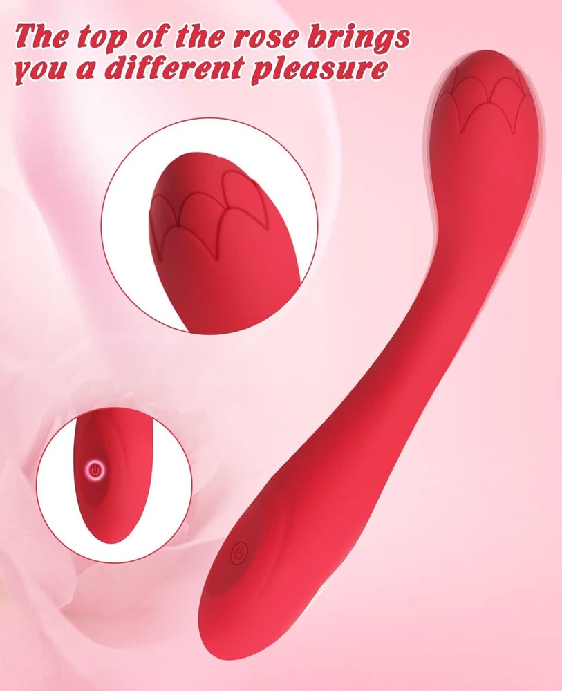 G-Spot Rose Vibrator - Waterproof, 10 Modes, Soft, Flexible, (red)