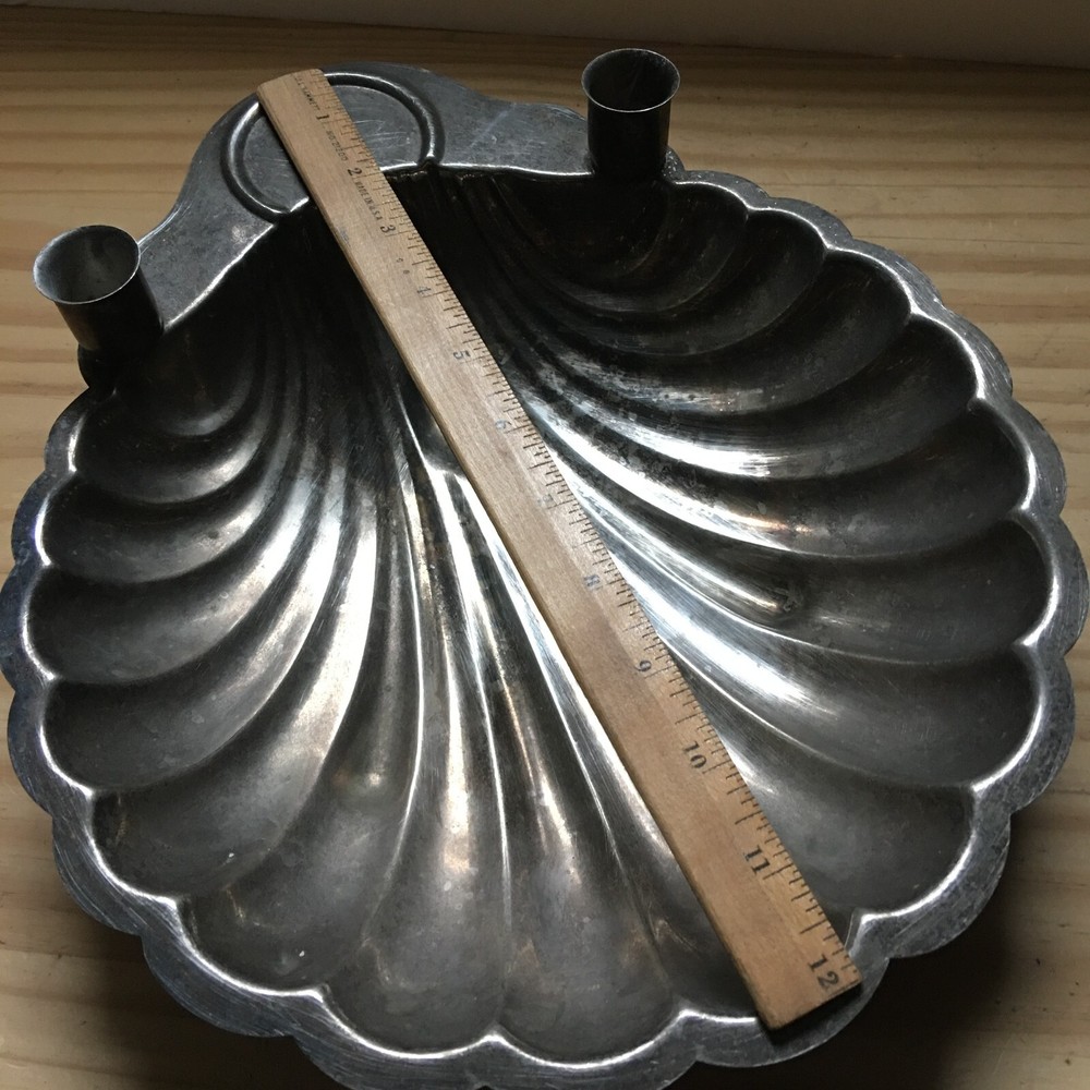 VTG EALES 1779 SILVERPLATE FOOTED SHELL SEAFOOD SERVING BOWL W/ CANDLEHOLDERS