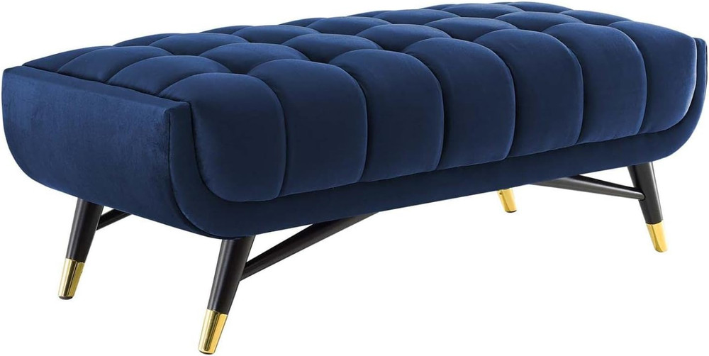 Adept 47.5" Performance Velvet Bench in Midnight Blue