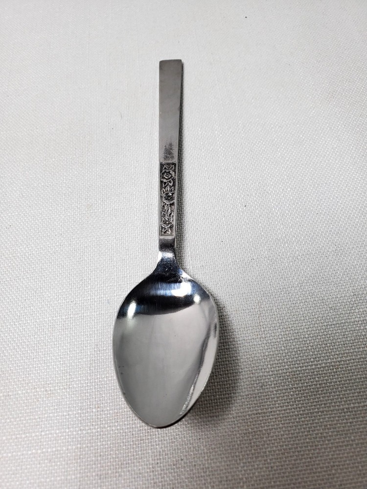 Vintage Stainless Steel Teaspoon Floral Panel Pattern Replacement Flatware Japan