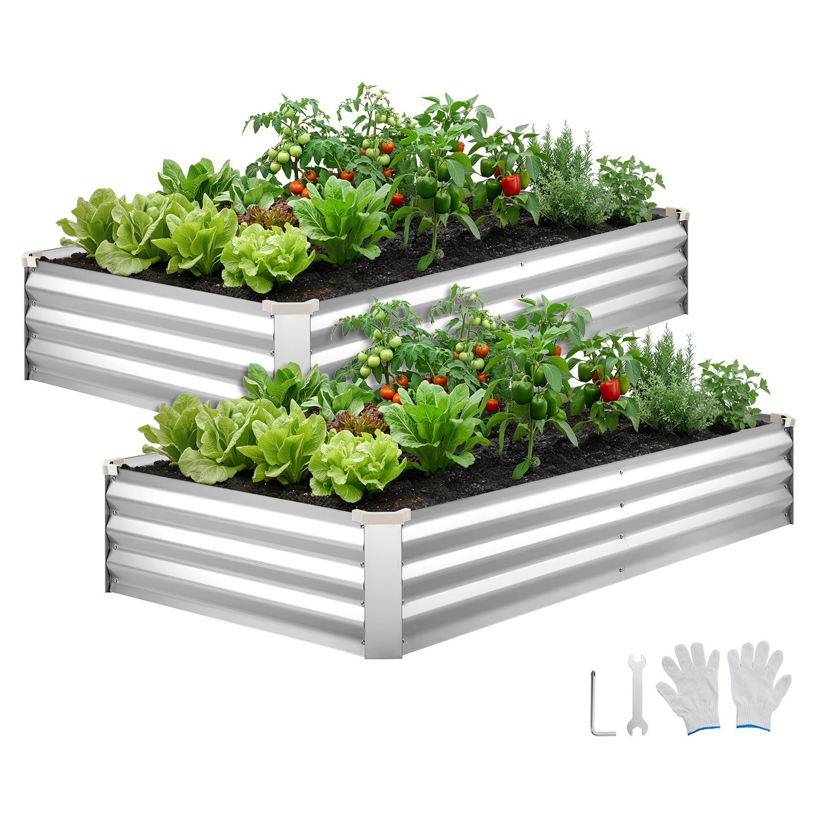VEVOR 2 Pcs Galvanized Raised Garden Beds 6x3x1ft Rectangular Planter Box Silver