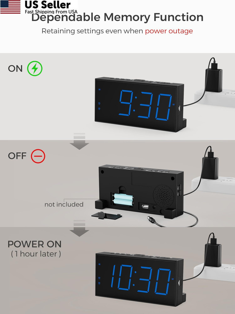 Large Display Alarm Clock for Bedroom, Easy to Read With Basic Digits, Blue