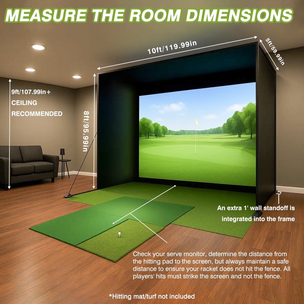 Golf Simulator Enclosure 10 x 8ft Impact Screen Golf Simulator Cage Practice Net