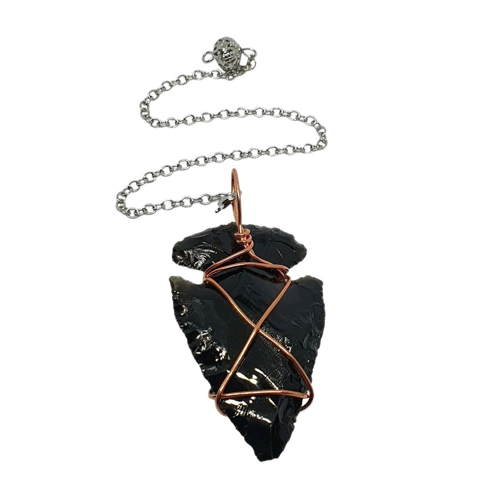 Obsidian Arrowhead Dowsing Crystal EMF Copper Scalar Wired Dowser Gemstone