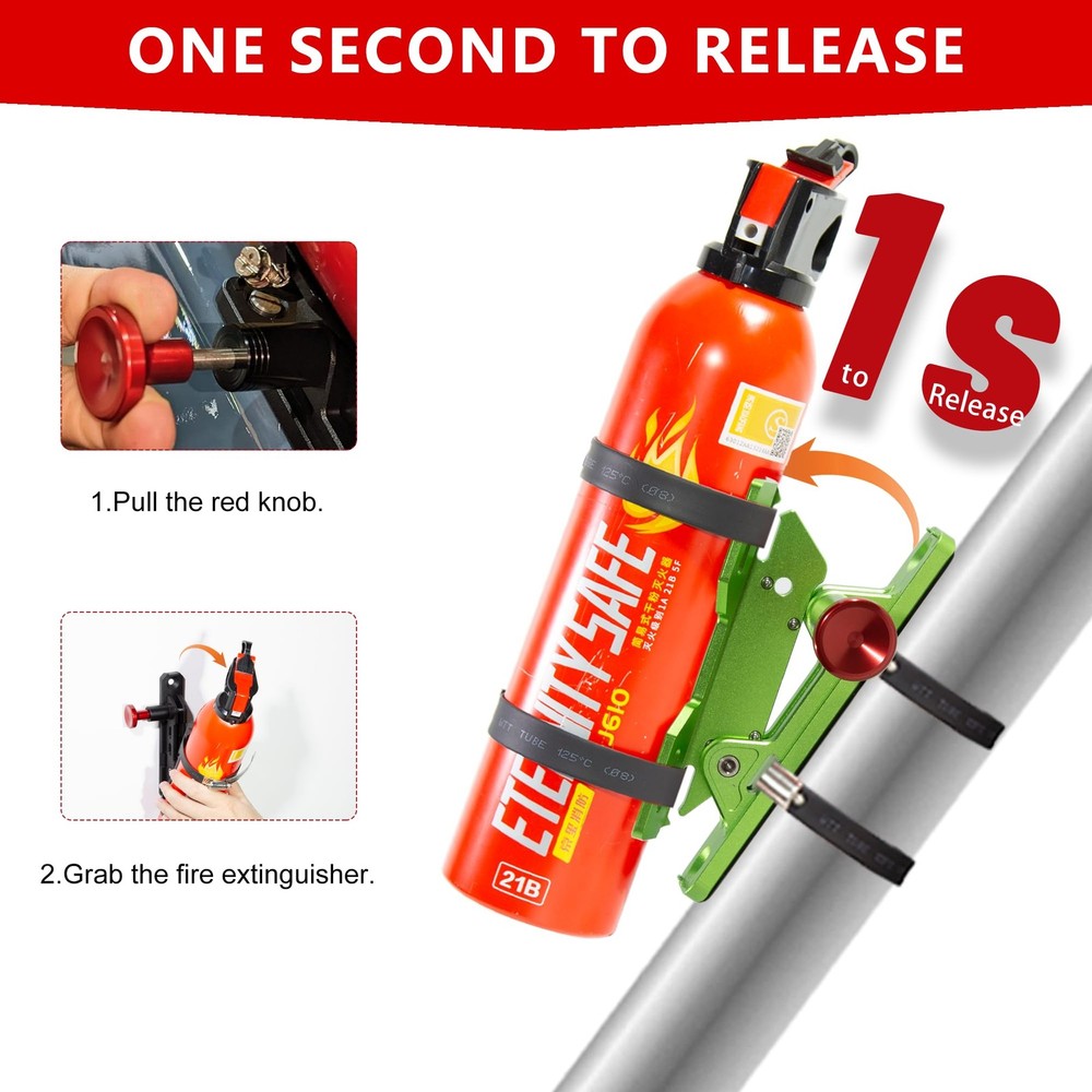 Quick Release Fire Extinguisher Mount – Neon Green Adjustable Aluminum Roll B...
