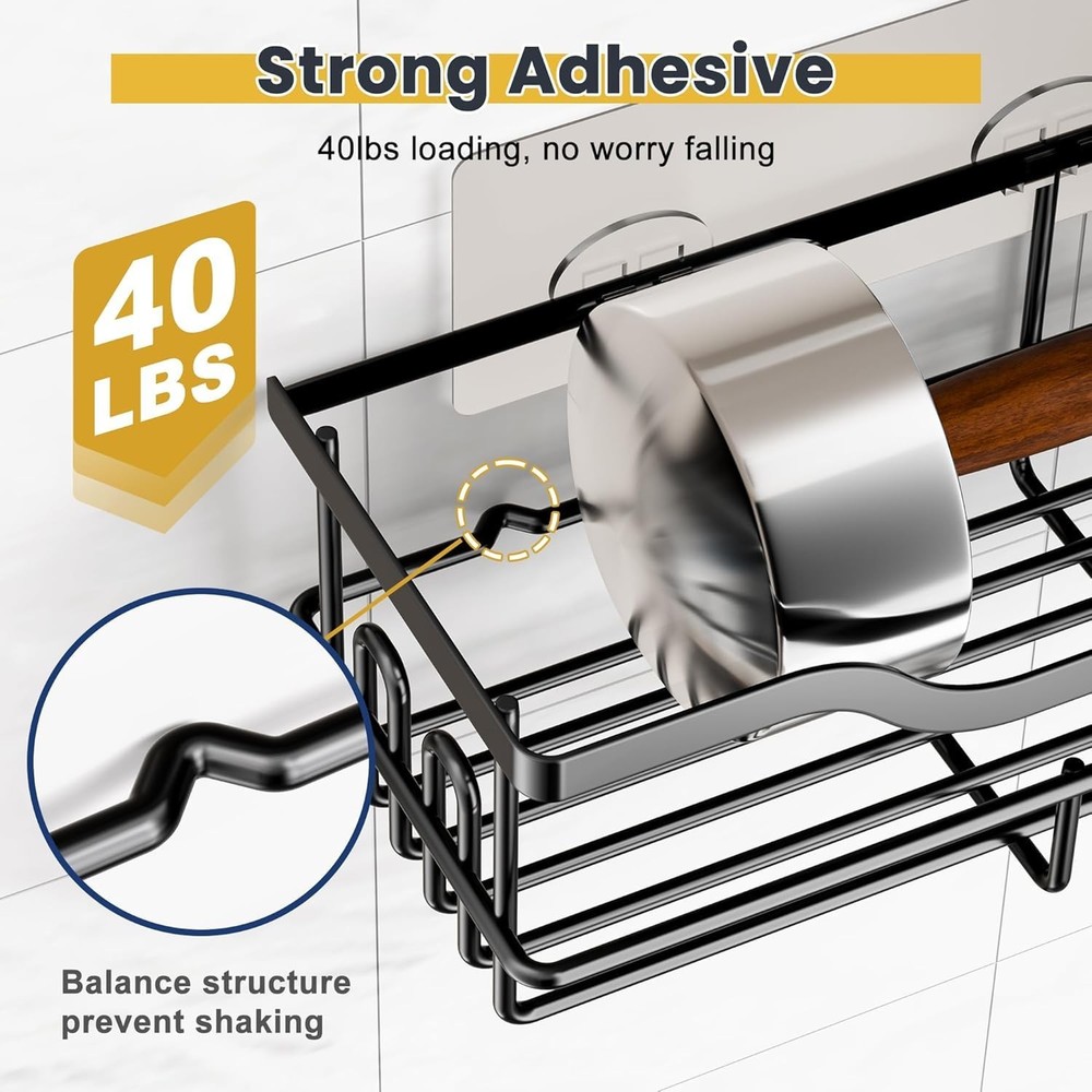 3-Pack Shower Caddy with Soap Holder, Adhesive Rustproof No-drill Strudy Load...