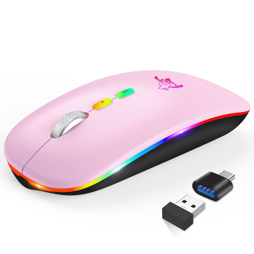 2 count Pink mice in box's, wireless mouse, bluetooth, LED
