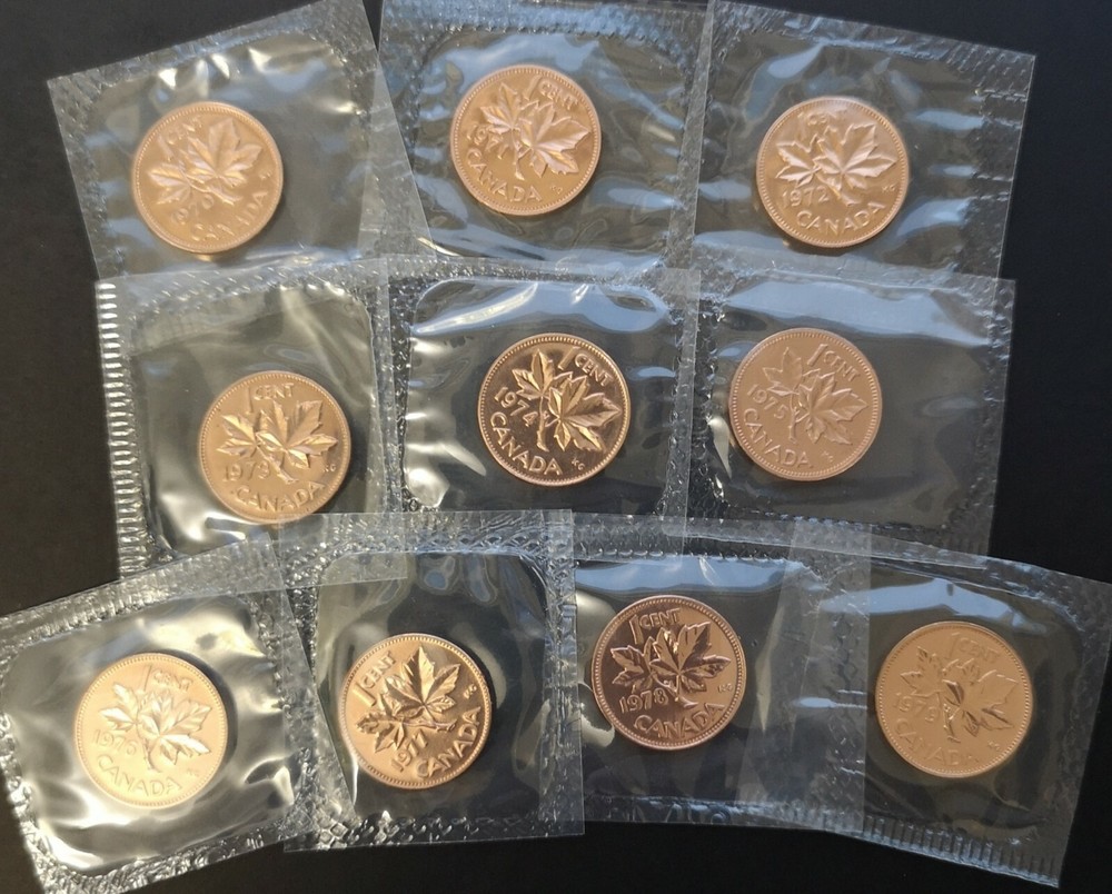 ***  CANADA  ONE  CENT  LOT  *** 1970 - 1979 *** PROOF  LIKE  SEALED ***