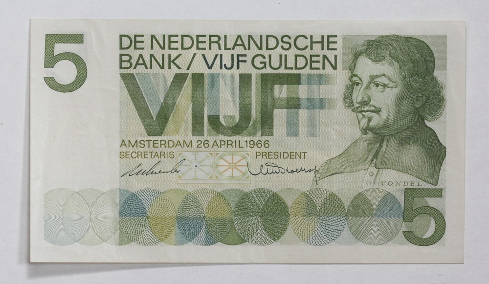 1966 Netherlands 5 Gulden P# 90a 3XUR