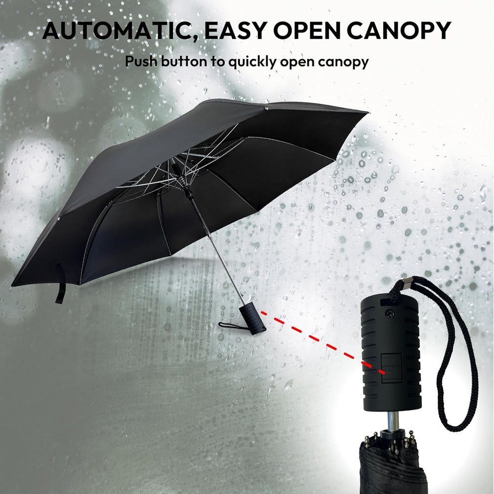 Weather Station Automatic Rain Umbrella, Windproof, Lightweight, and Packable fo