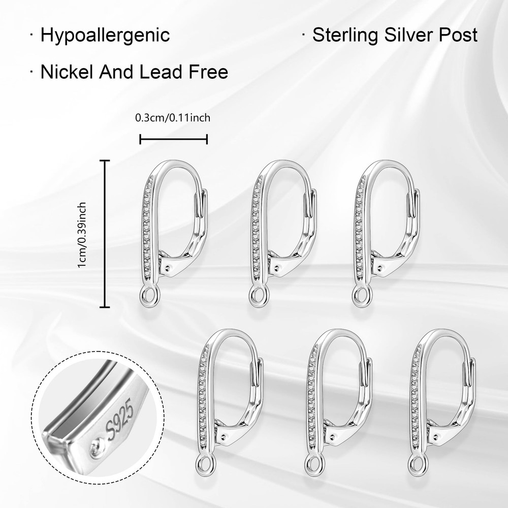 Sterling Silver Leverback Earring Hooks, 6Pcs Hypoallergenic Earring Hooks Fr...