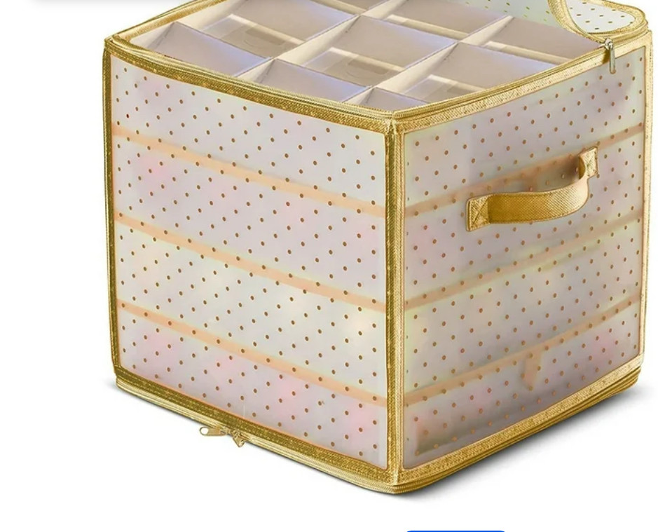 Christmas Ornament Storage Box 2-Sided Dual-Zipper 64 Ornaments (13.5x13") Gold