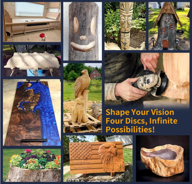 Juego de 13 Discos de Escultura en Madera: Para amoladora angular de 4 1/2", in