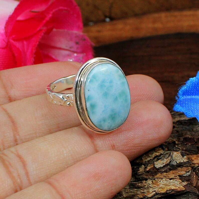 Marvelous Larimar Gemstone 925 Sterling Silver Handmade Ring All Size B-15