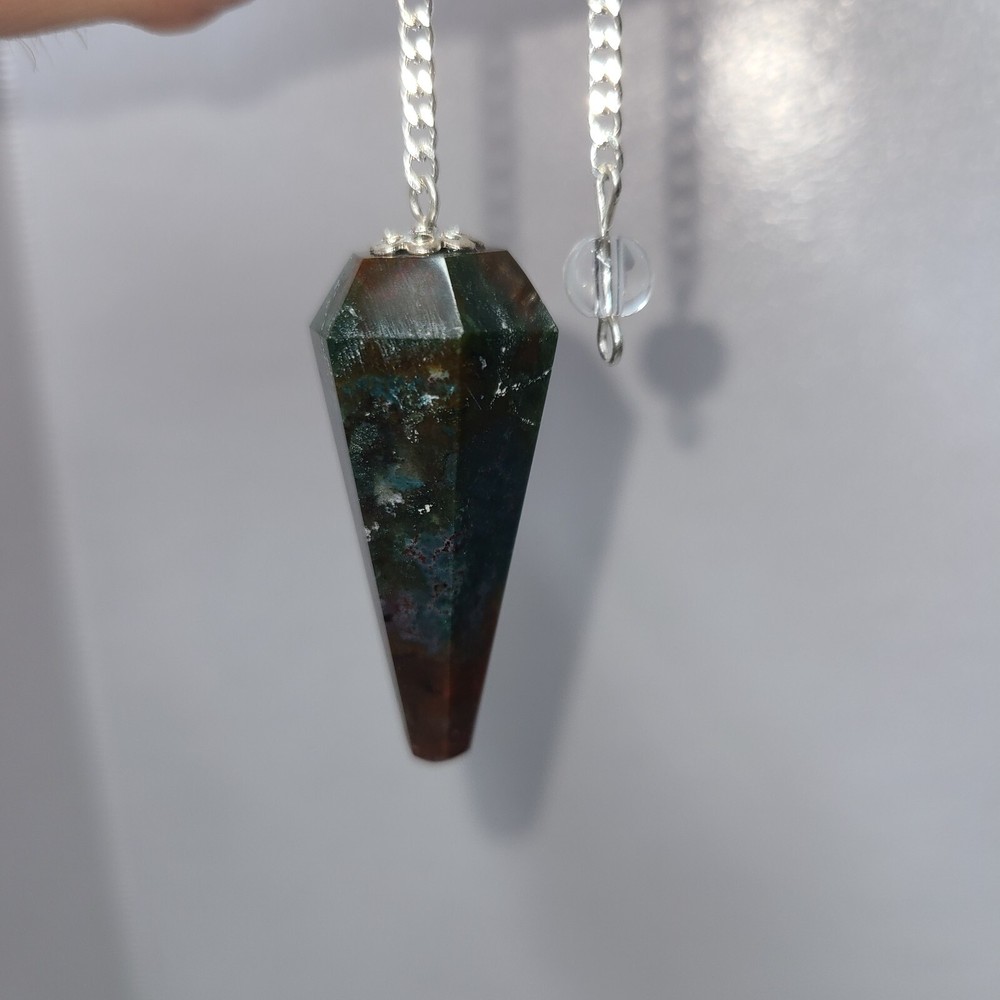 Bloodstone Faceted Cone Crystal Dowsing Pendulum Divination Tool