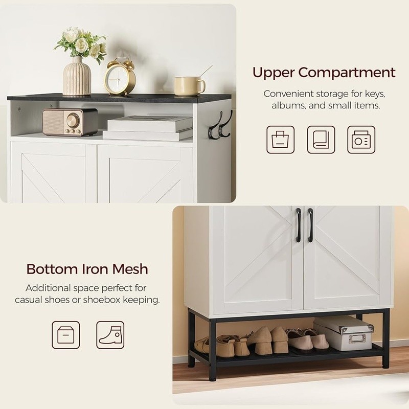 Spacious Shoe Storage Cabinet W/ Adjustable Shelves Versatile Design Entryway US
