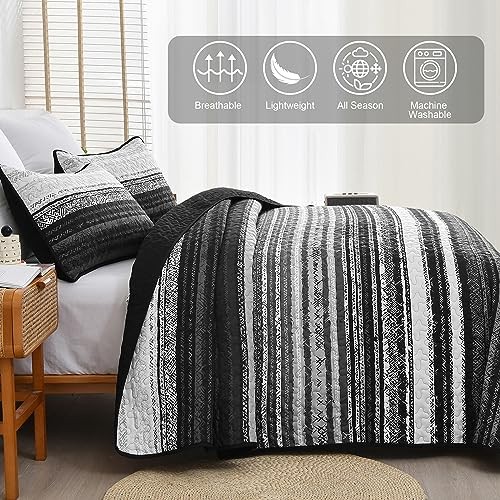 Striped Quilt Set Size, Boho Stripe Patchwork Bedspread Coverlet King Black