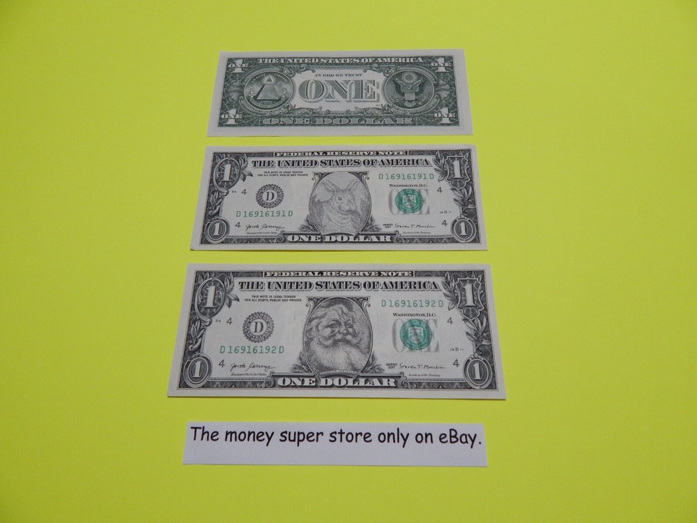 NEW THIS YEAR MOST POPULAR SET SANTA & EASTER BUNNY $1 DOLLAR BILL UNCIRCULATED.