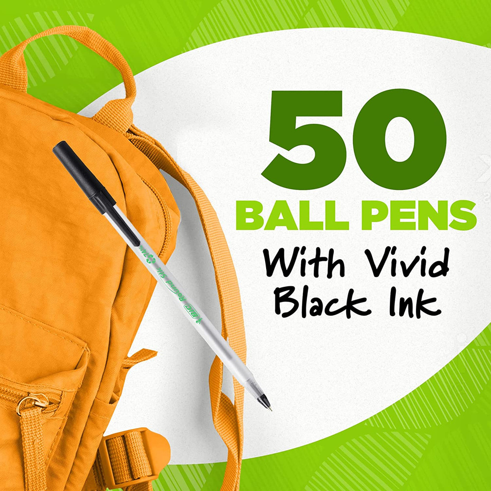 Ecolutions 50-Pack Black Ballpoint Pens, Medium Point, 97% Recycled Plastic