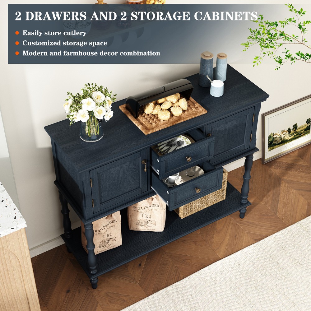 Sideboard Storage Dining Buffet Cabinet Console Table with Shelf&Drawers Blue