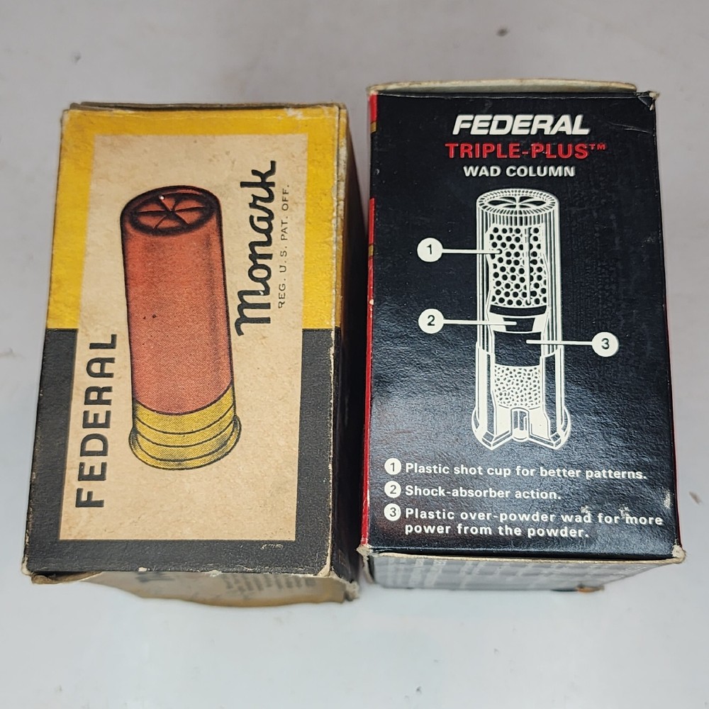 (2) VTG FEDERAL MONARK 12 GA SHOT SHELLS/TARGET LOAD EMPTY BOXES