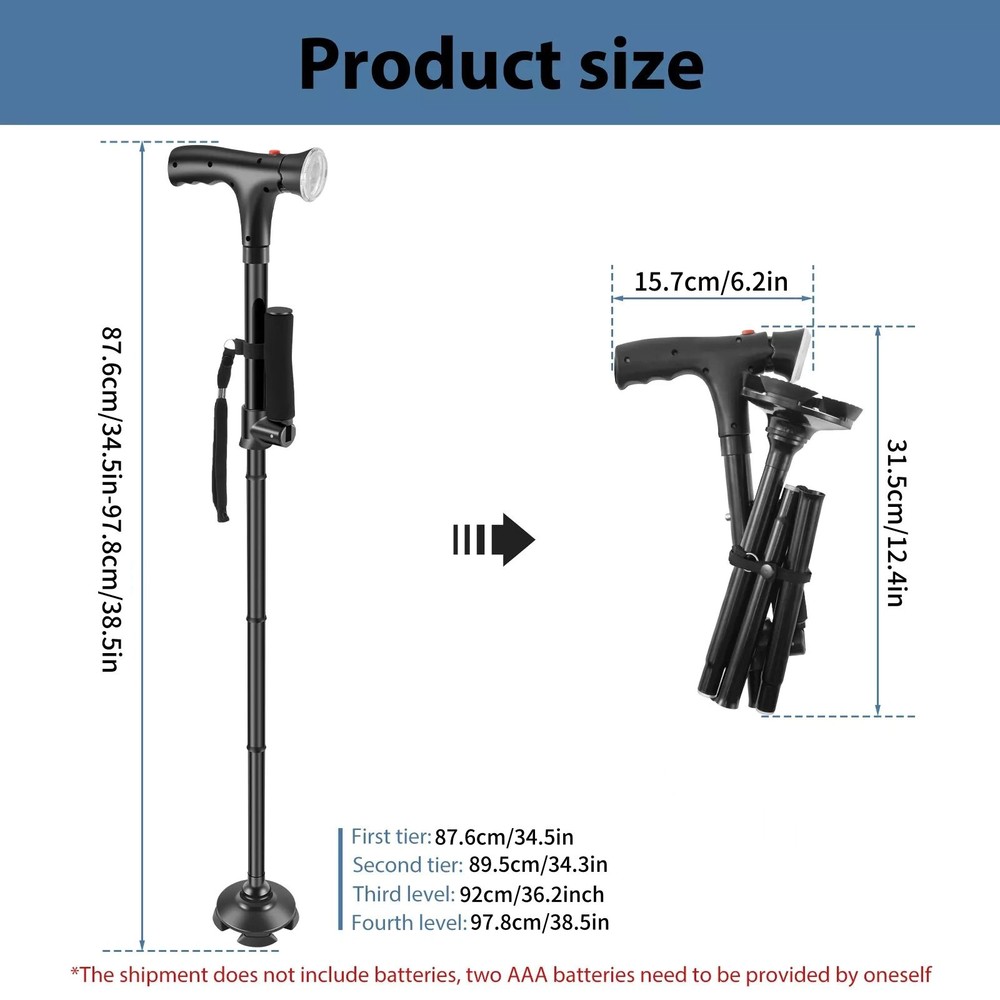 Portable Height-adjustable Walking Cane W/Side Handle Support 250lbs Capacity