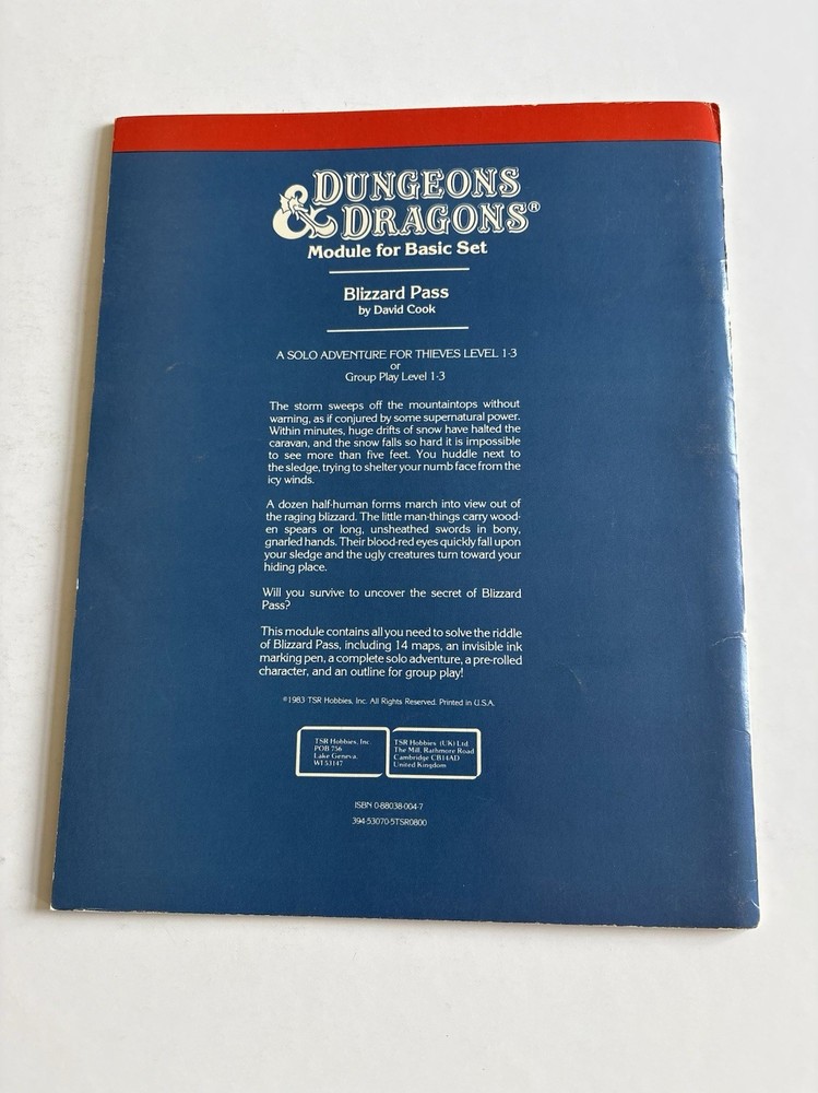 Dungeons and Dragons Blizzard Pass TSR 1983
