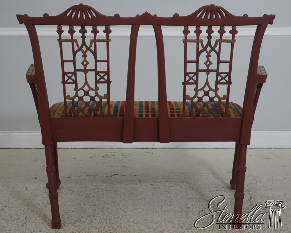 72052: Chinese Chippendale Style Painted Finish Settee Bench