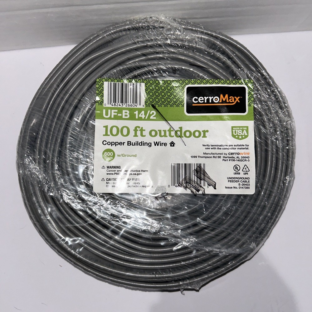 Cerrowire 100 ft. 14/2 Gray Solid CerroMax Copper UF-B Cable with Ground Wire