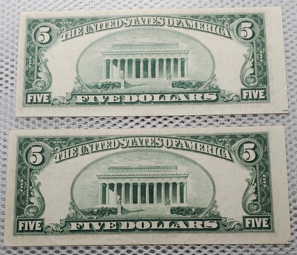 2 Consecutive CU 1950C $5 FRNs With 3rd Print Shift Errors FREE SHIPPING unc