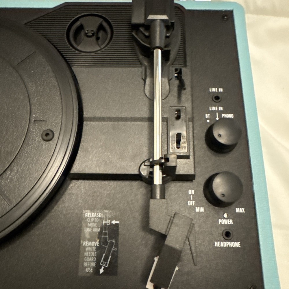 Victrola Model VSC-400SB Blue Patterned Suitcase Record Player With Bluetooth