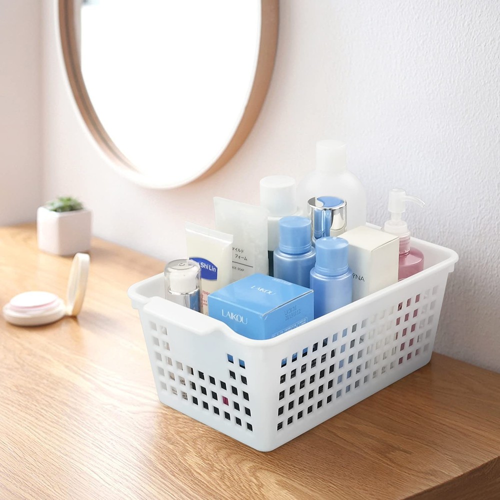6-Pack White Plastic Storage Basket, Small Storage Basket
