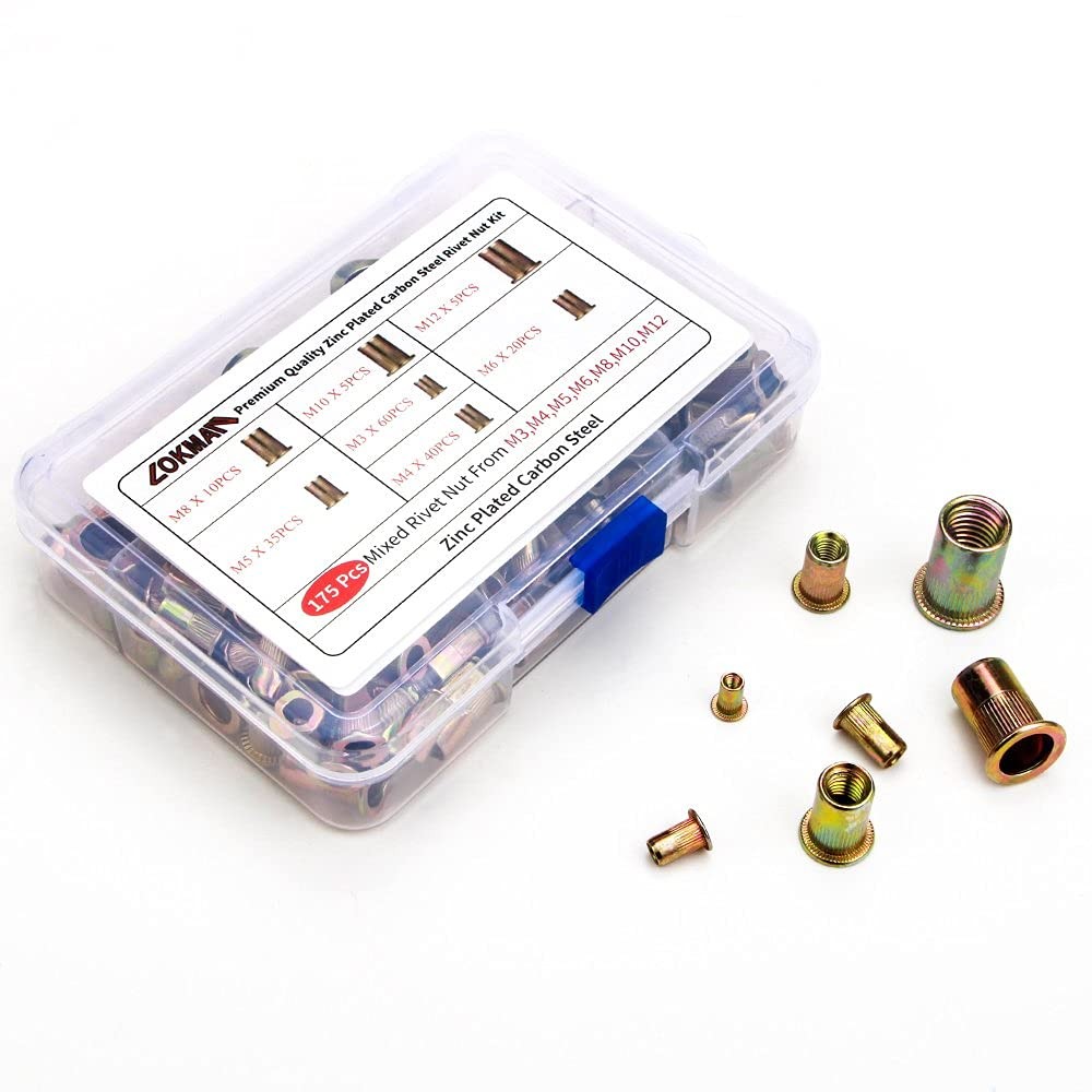 50Pcs UNC 3/8-16 Rivet Nut,Flat Head Rivnut Threaded Insert Nut,Knurled Body