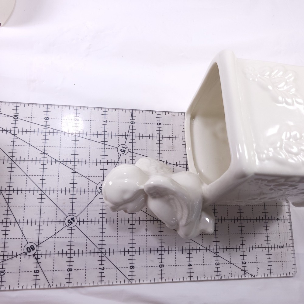 Angel Sitting Cherub White Ceramic Decorative Planter Pot