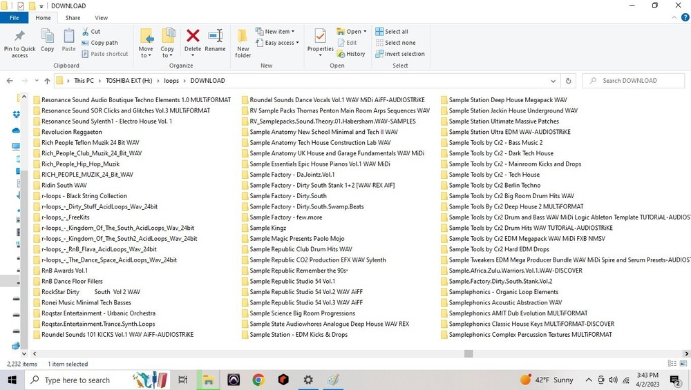 4TB hard drive full of loops, samples, refills, Rex, Native instrument programs